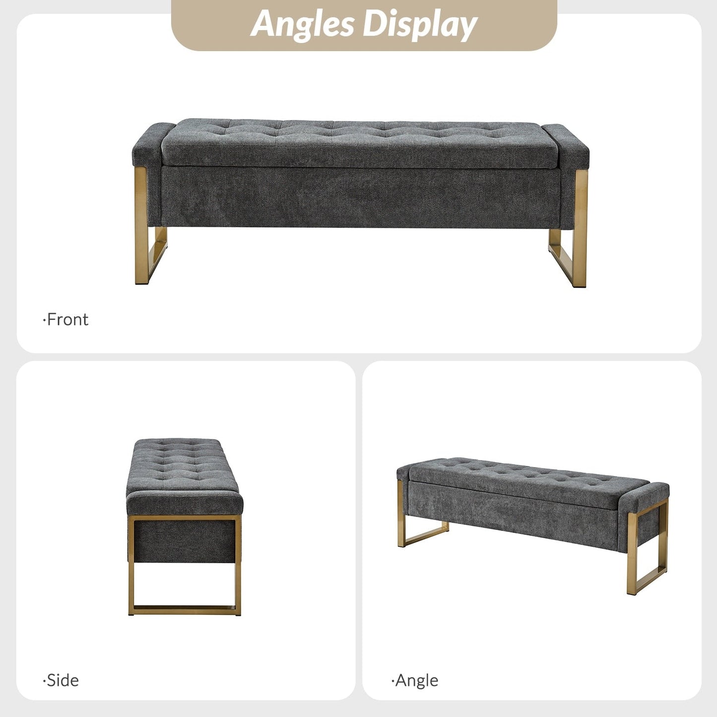 Banc de rangement moderne rembourré Alina avec pieds en métal par HULALA HOME
