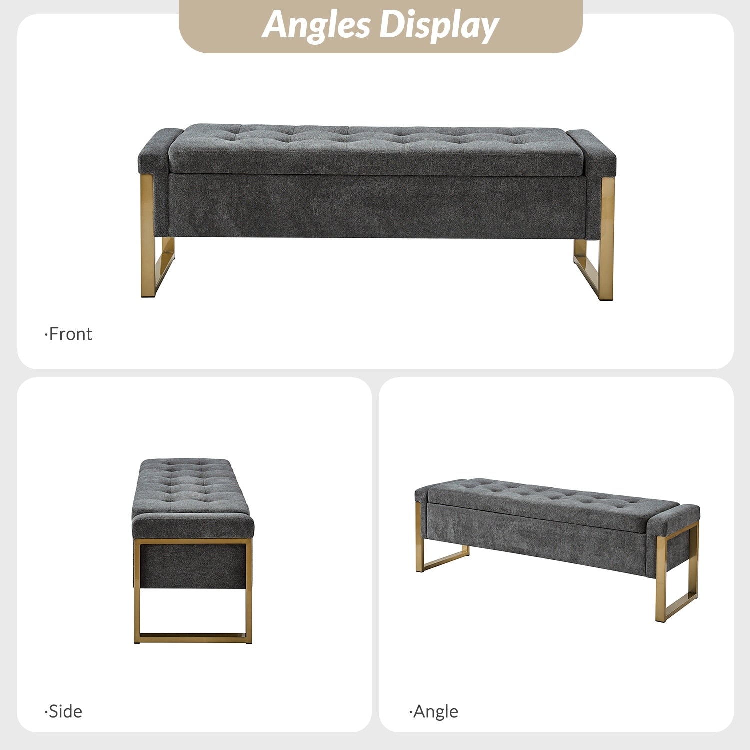 Alina Modern Upholstered Flip Top Storage Bench with Metal Legs by HULALA HOME