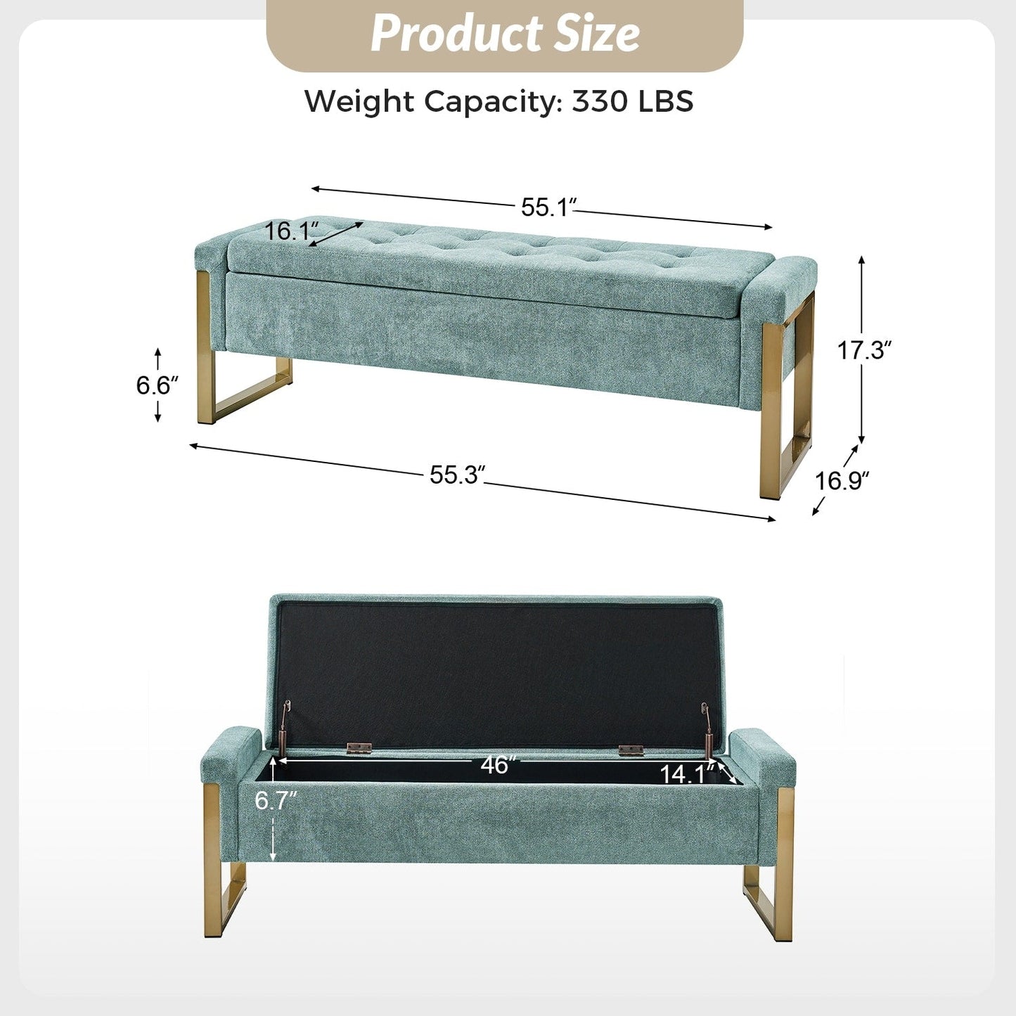 Banc de rangement moderne rembourré Alina avec pieds en métal par HULALA HOME