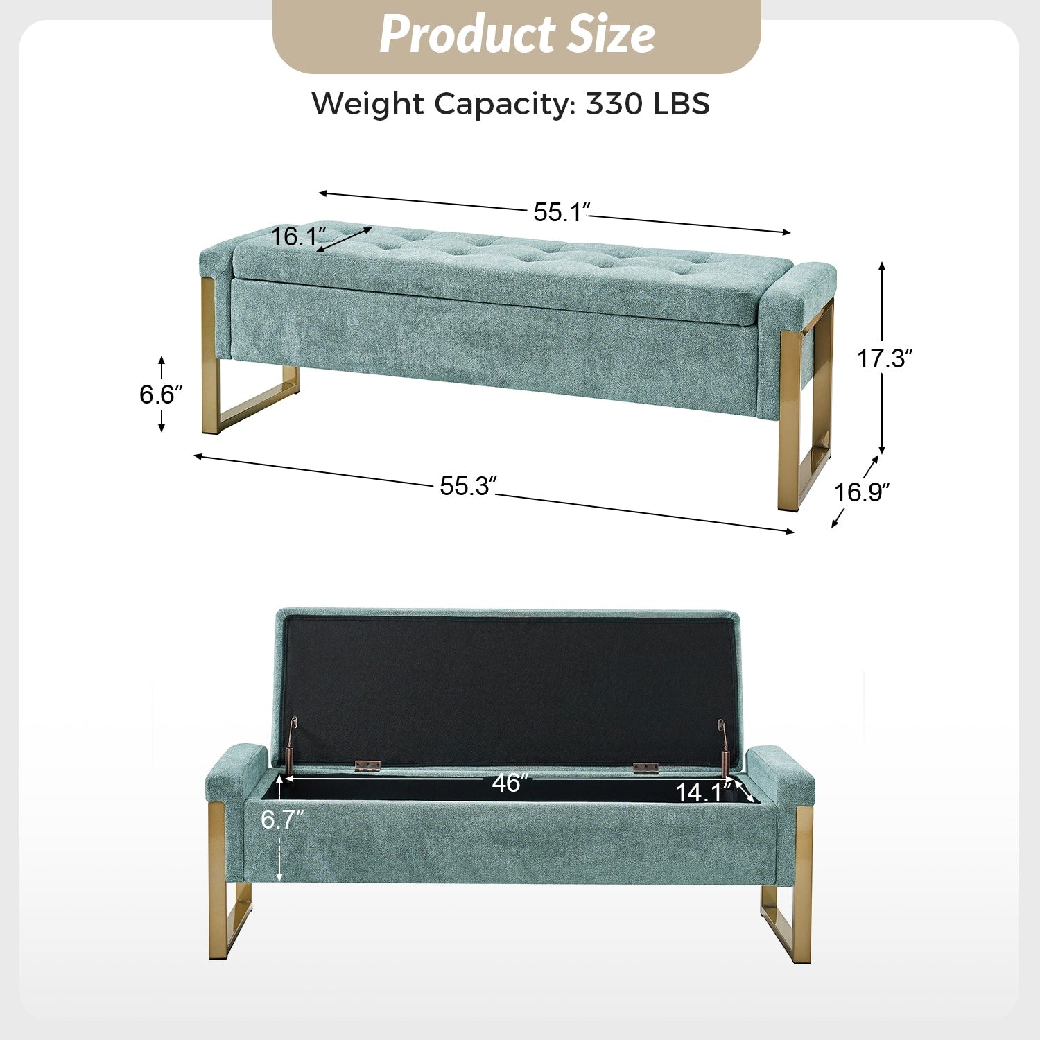 Alina Modern Upholstered Flip Top Storage Bench with Metal Legs by HULALA HOME
