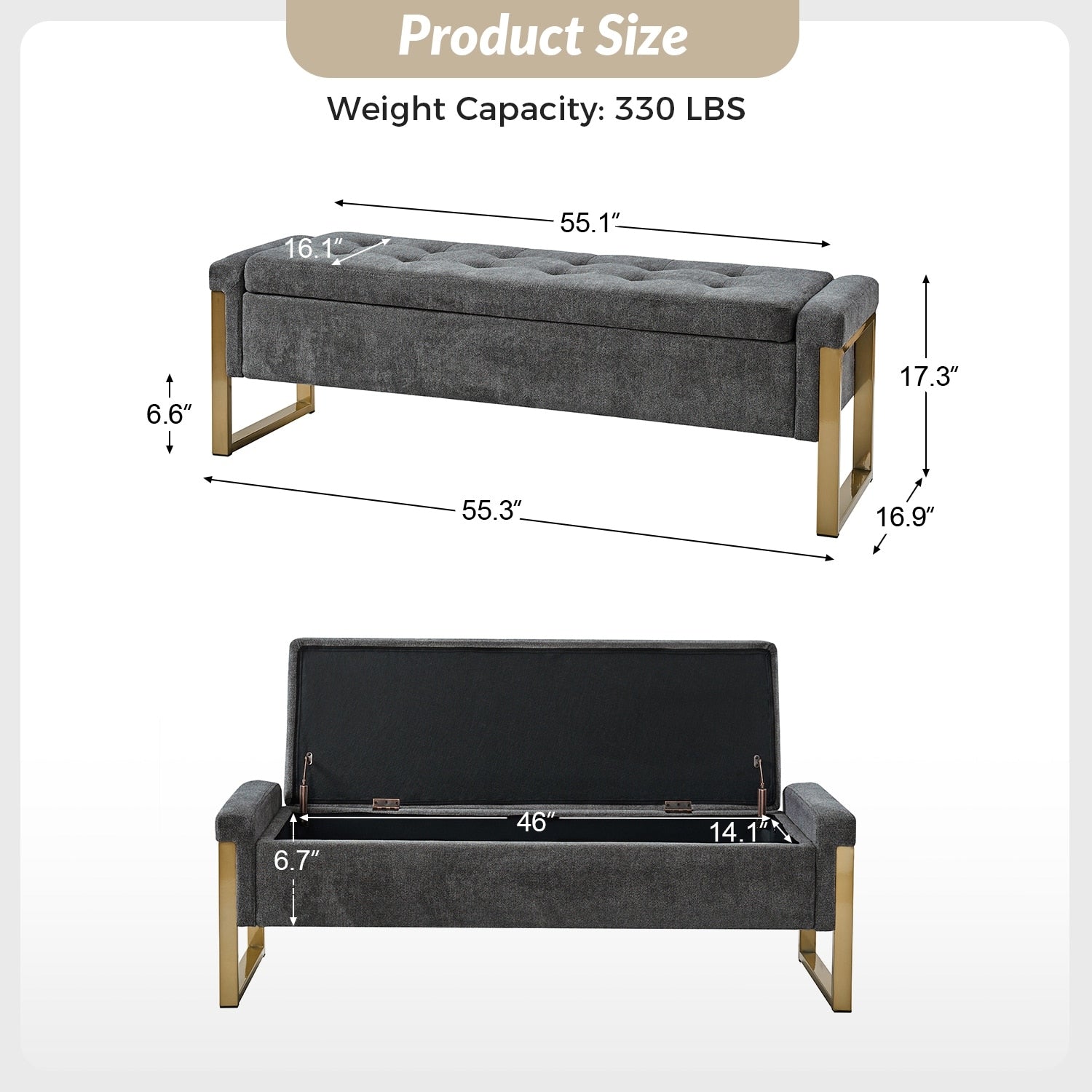 Alina Modern Upholstered Flip Top Storage Bench with Metal Legs by HULALA HOME