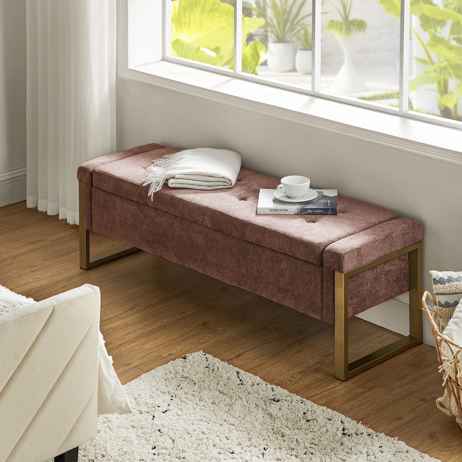 Alina Modern Upholstered Flip Top Storage Bench with Metal Legs by HULALA HOME