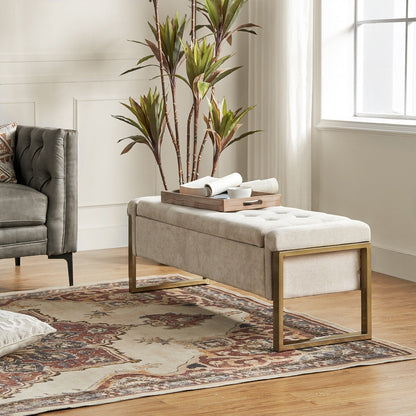 Banc de rangement moderne rembourré Alina avec pieds en métal par HULALA HOME