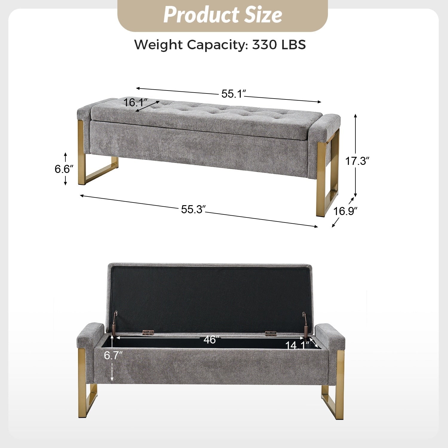 Alina Modern Upholstered Flip Top Storage Bench with Metal Legs by HULALA HOME