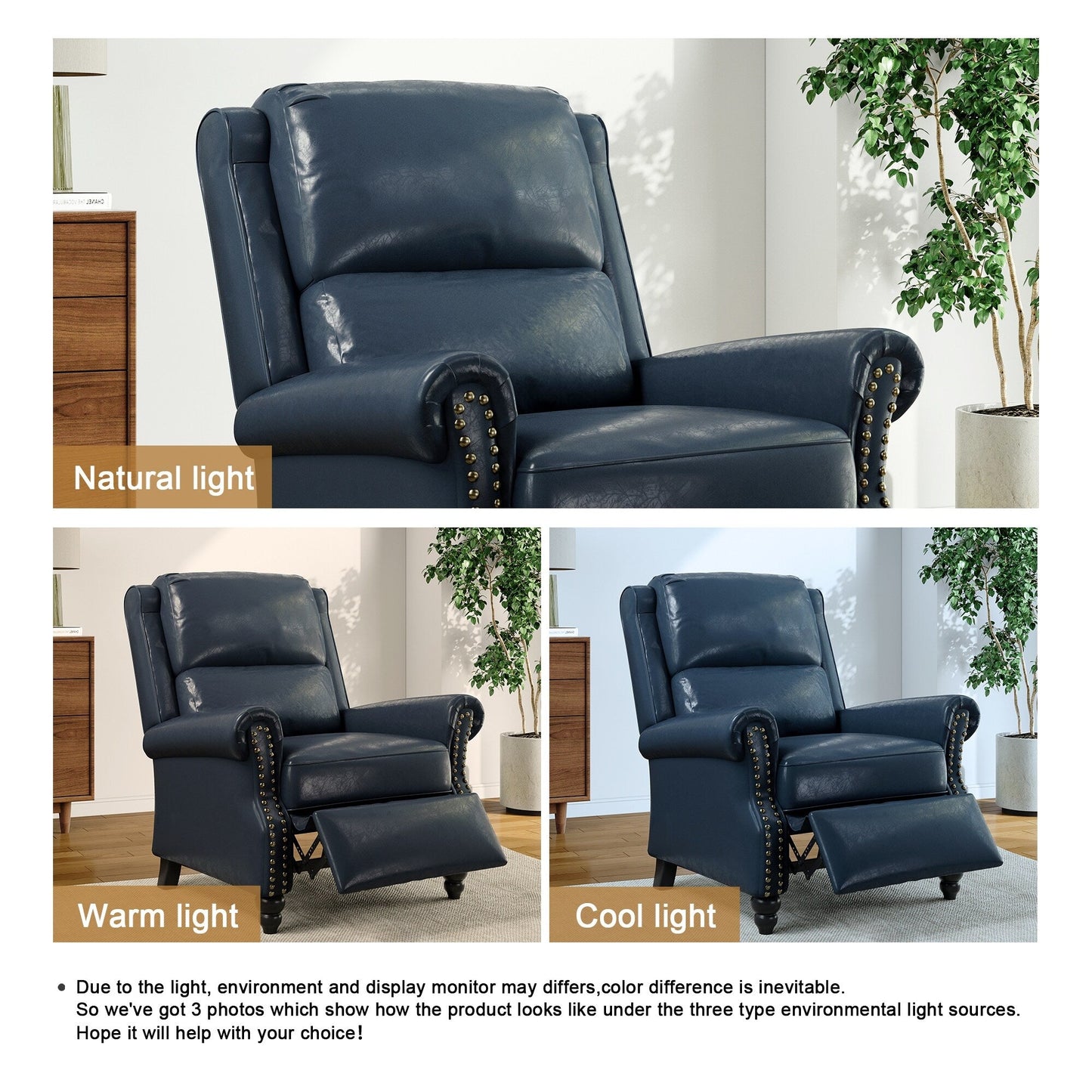 Fauteuil inclinable Alisa 35 po de largeur en cuir végétalien et lin
