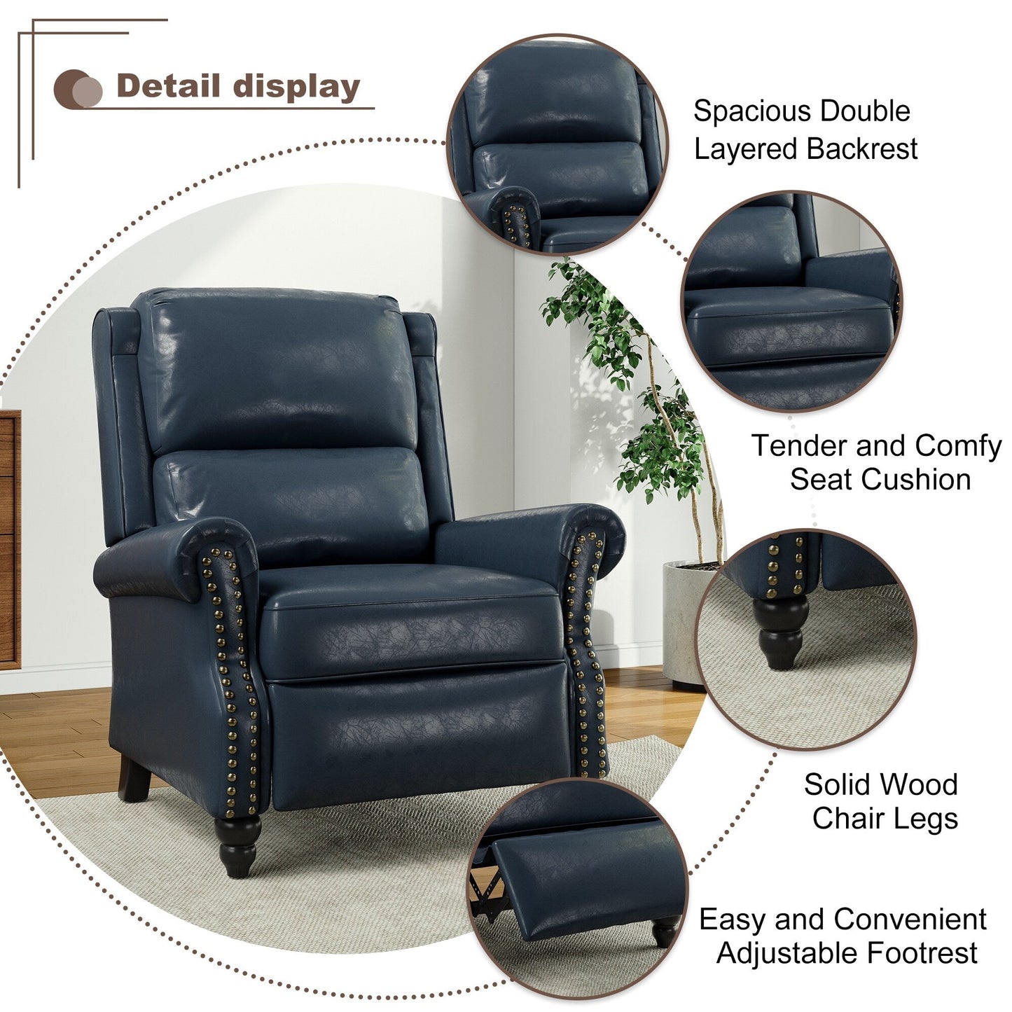 Fauteuil inclinable Alisa 35 po de largeur en cuir végétalien et lin