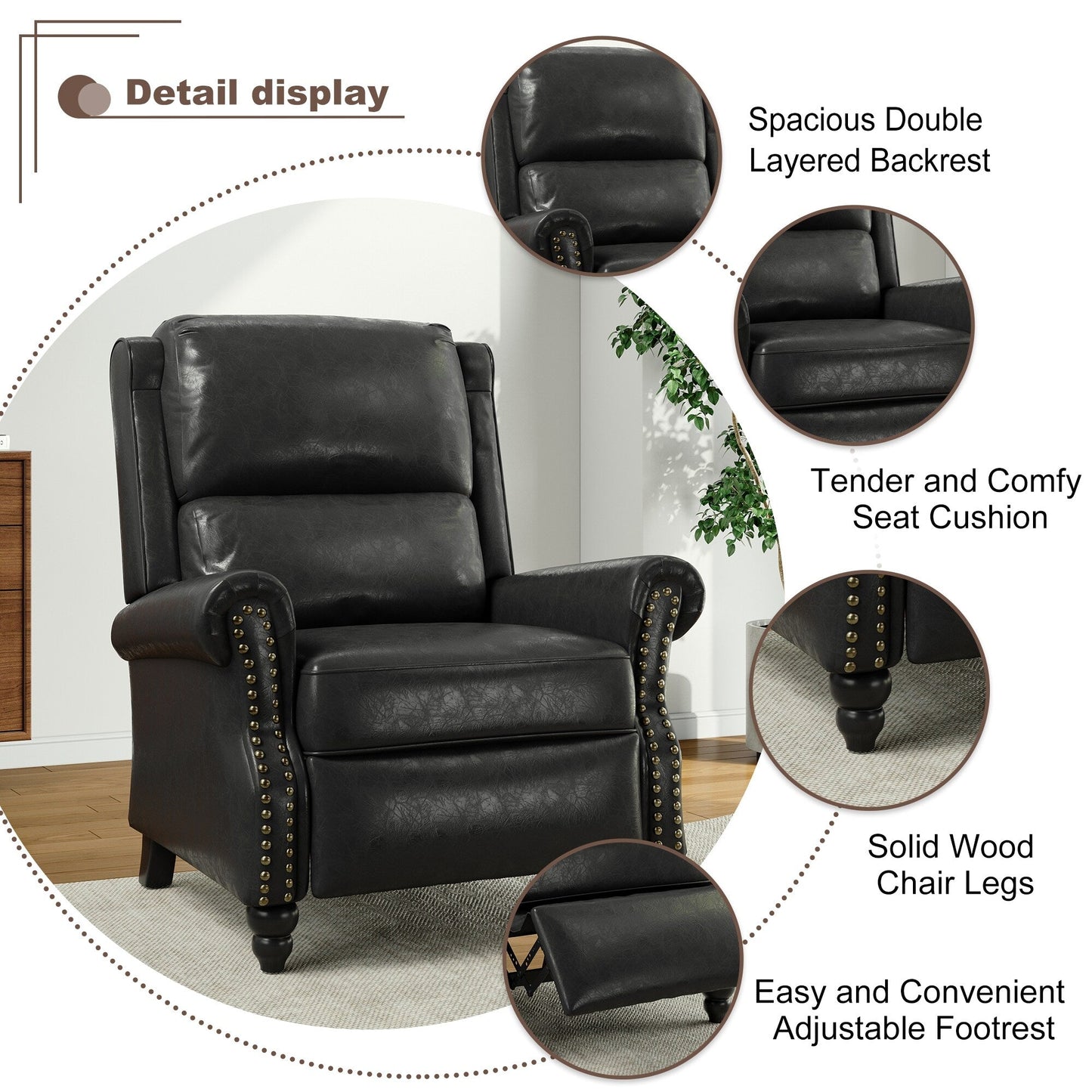 Fauteuil inclinable Alisa 35 po de largeur en cuir végétalien et lin