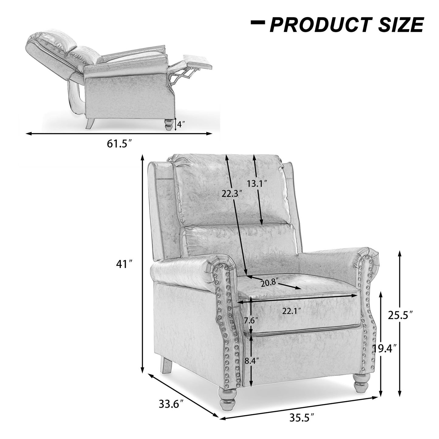 Fauteuil inclinable Alisa 35 po de largeur en cuir végétalien et lin