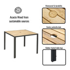 Ensemble de salle à manger de patio 5 pièces toutes saisons, plateau en bois d'acacia avec trou pour parasol, ensemble de conversation d'extérieur en rotin