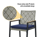 Ensemble de salle à manger de patio 5 pièces toutes saisons, plateau en bois d'acacia avec trou pour parasol, ensemble de conversation d'extérieur en rotin