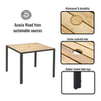 Ensemble de salle à manger de patio 5 pièces toutes saisons, plateau en bois d'acacia avec trou pour parasol, ensemble de conversation d'extérieur en rotin