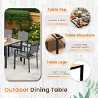 Ensemble de salle à manger d'extérieur avec table et chaises empilables en textilène, plateau de table en WPC durable 5 pièces et cadre antirouille pour patio