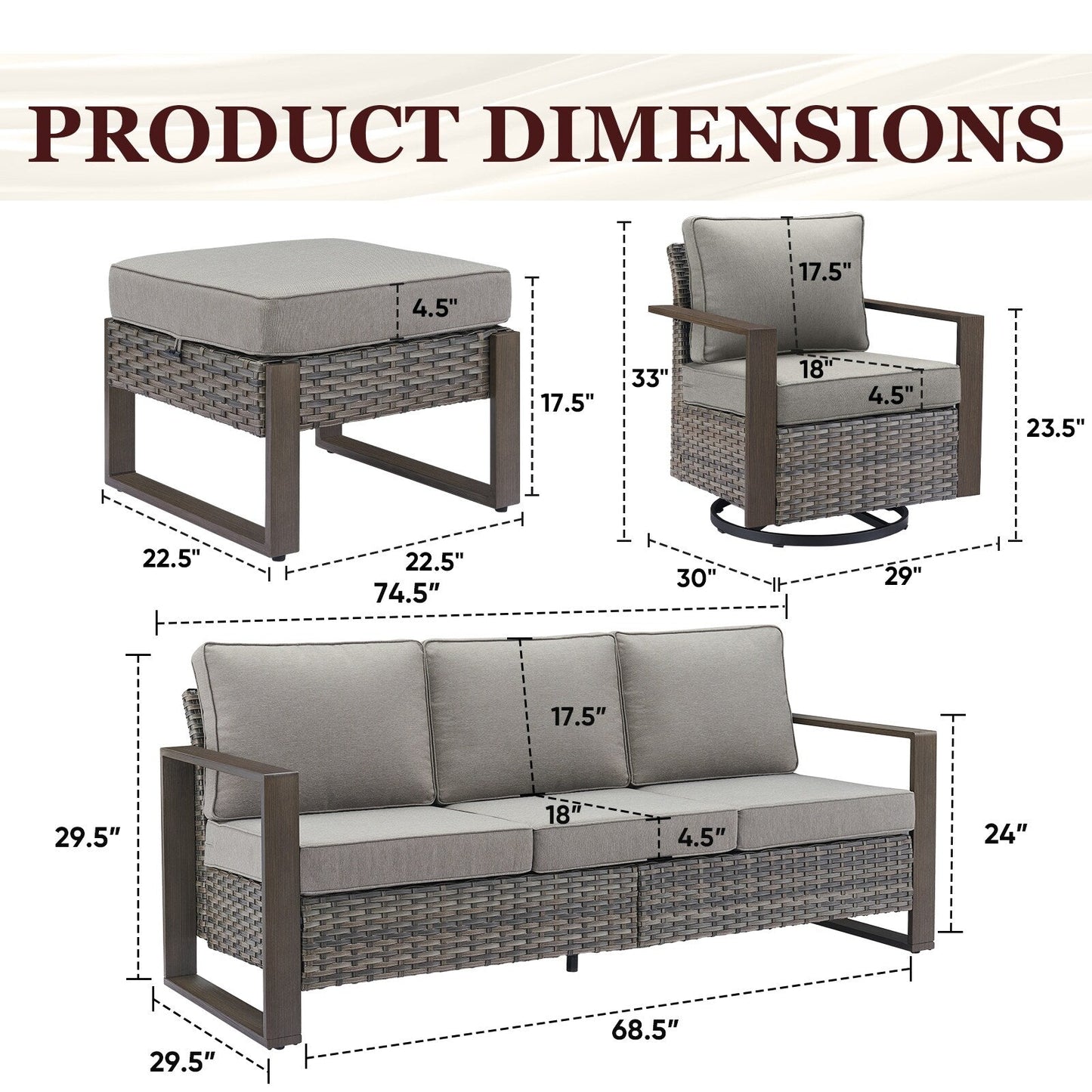 Ensemble de canapés et de chaises pivotantes d'extérieur toutes saisons Gymojoy