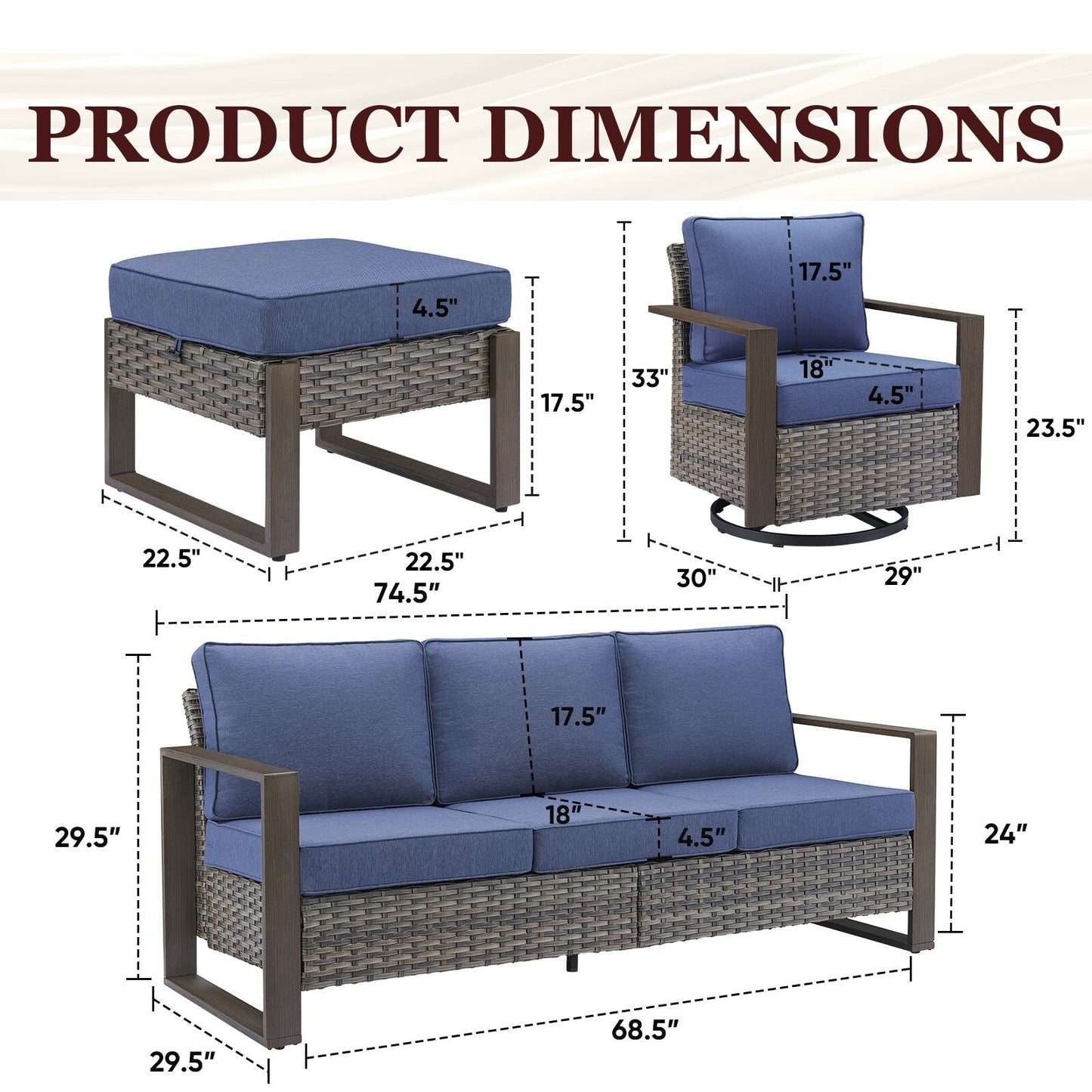 Ensemble de canapés et de chaises pivotantes d'extérieur toutes saisons Gymojoy