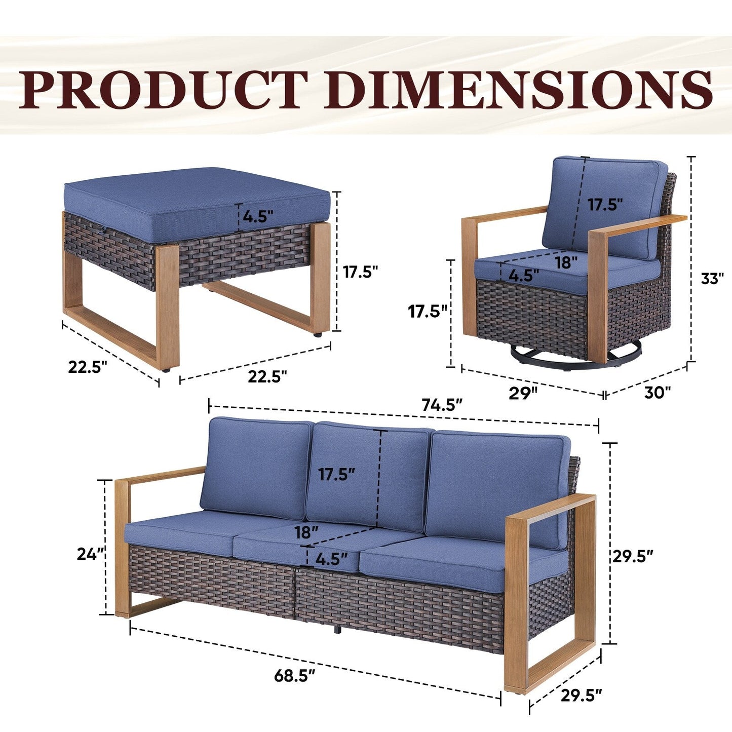 Ensemble de canapés et de chaises pivotantes d'extérieur toutes saisons Gymojoy