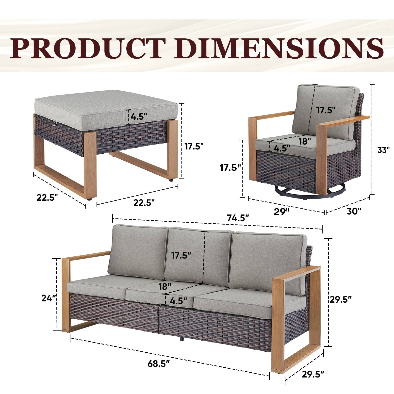 Ensemble de canapés et de chaises pivotantes d'extérieur toutes saisons Gymojoy