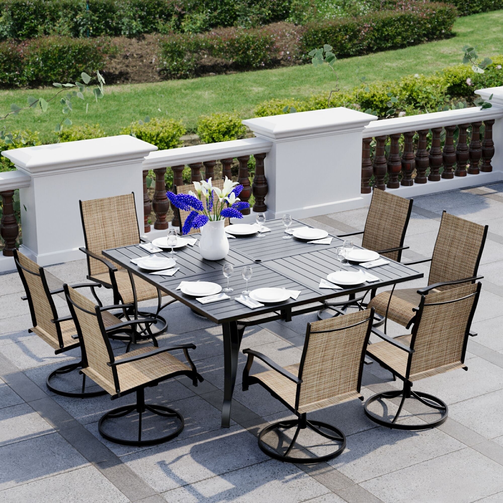 Ensemble de salle à manger pour patio, table et chaises d'extérieur avec chaises en textilène, trou pour parasol réglable pour jardin et arrière-cour
