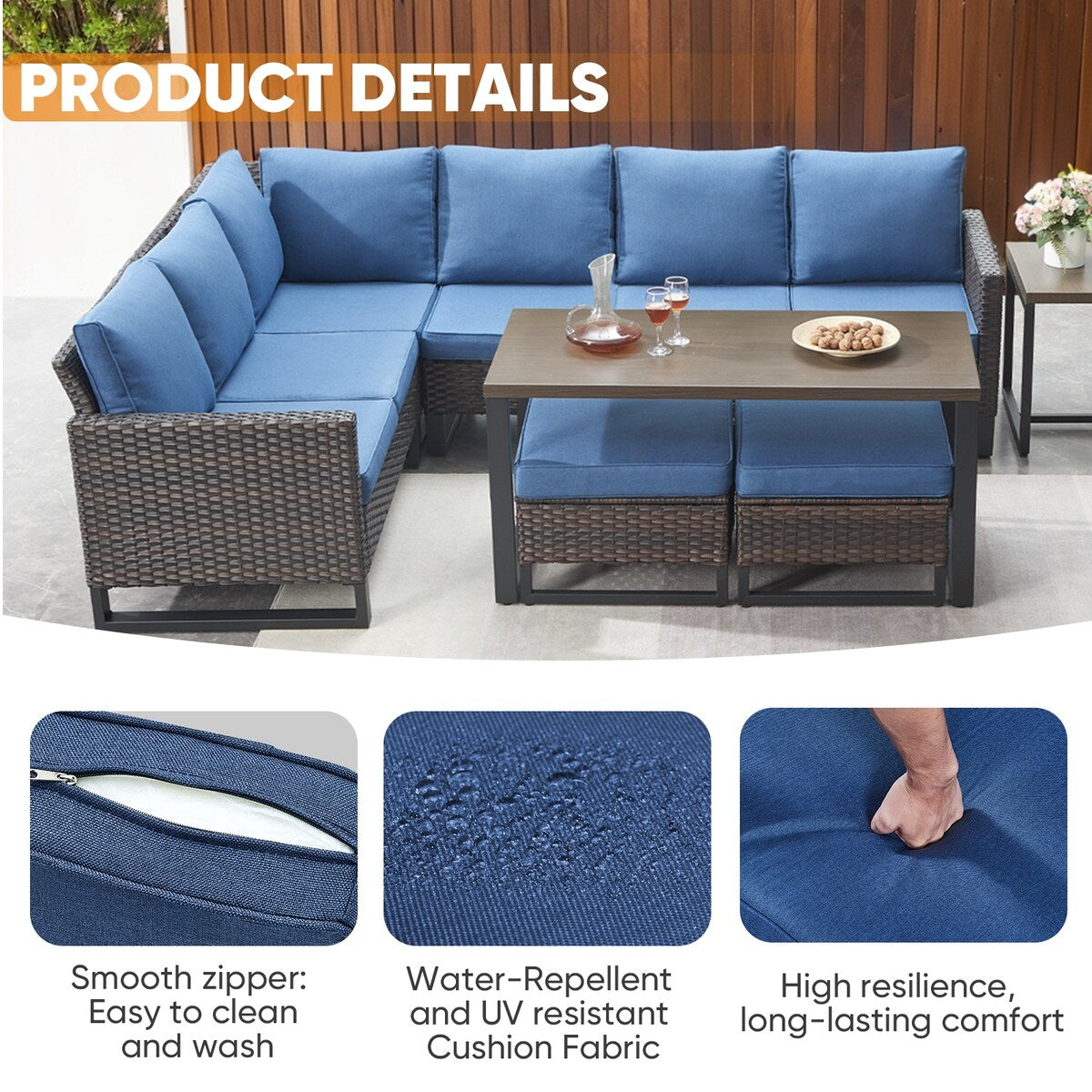 Ensemble de canapé sectionnel en rotin toutes saisons avec coussin