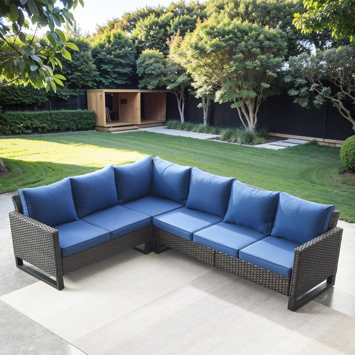 Ensemble de canapé sectionnel en rotin toutes saisons avec coussin