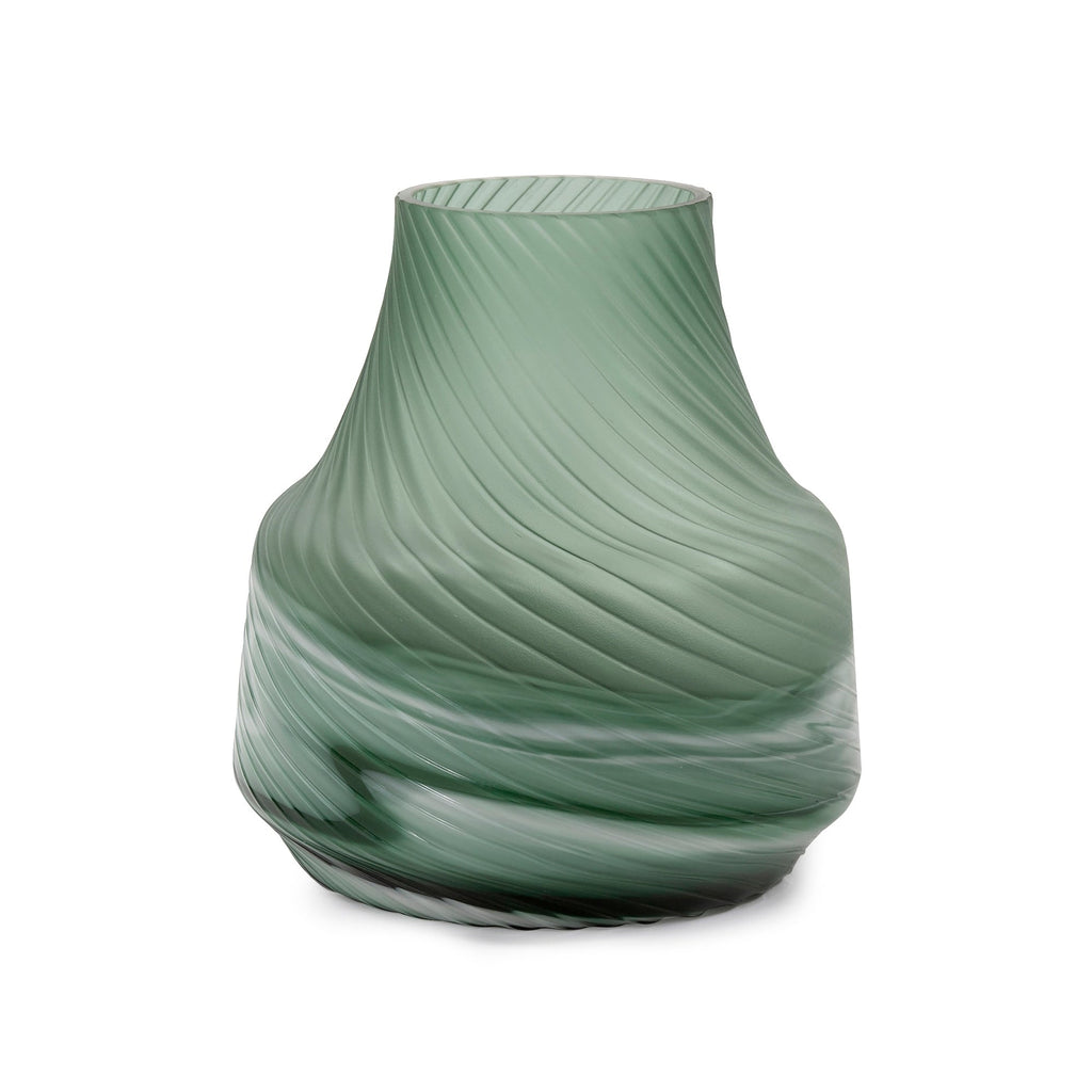 Vase décoratif contemporain en verre tourbillonnant vert givré Allan Andrews