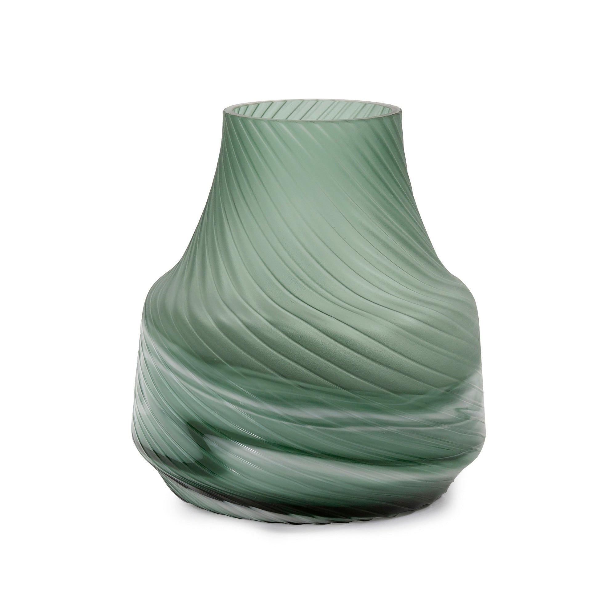 Vase décoratif contemporain en verre tourbillonnant vert givré Allan Andrews