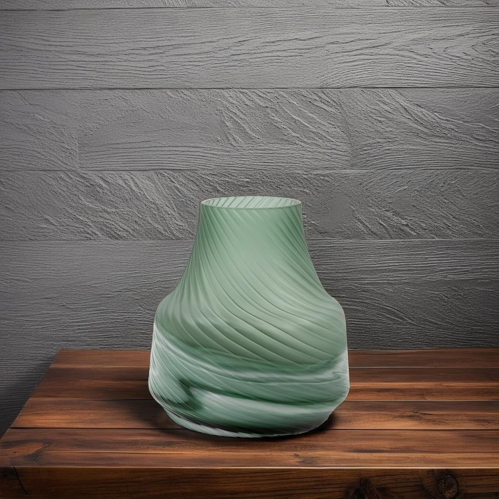 Vase décoratif contemporain en verre tourbillonnant vert givré Allan Andrews