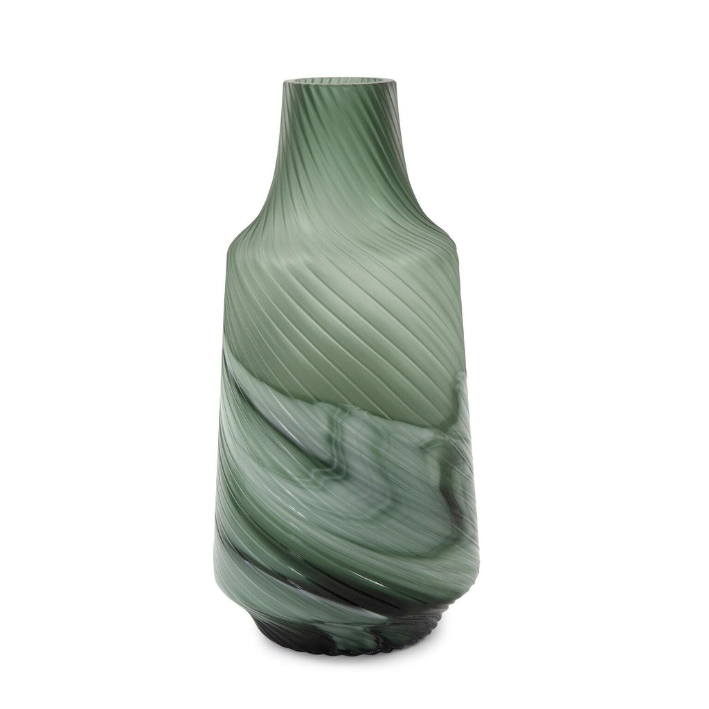 Vase décoratif contemporain en verre tourbillonnant vert givré Allan Andrews