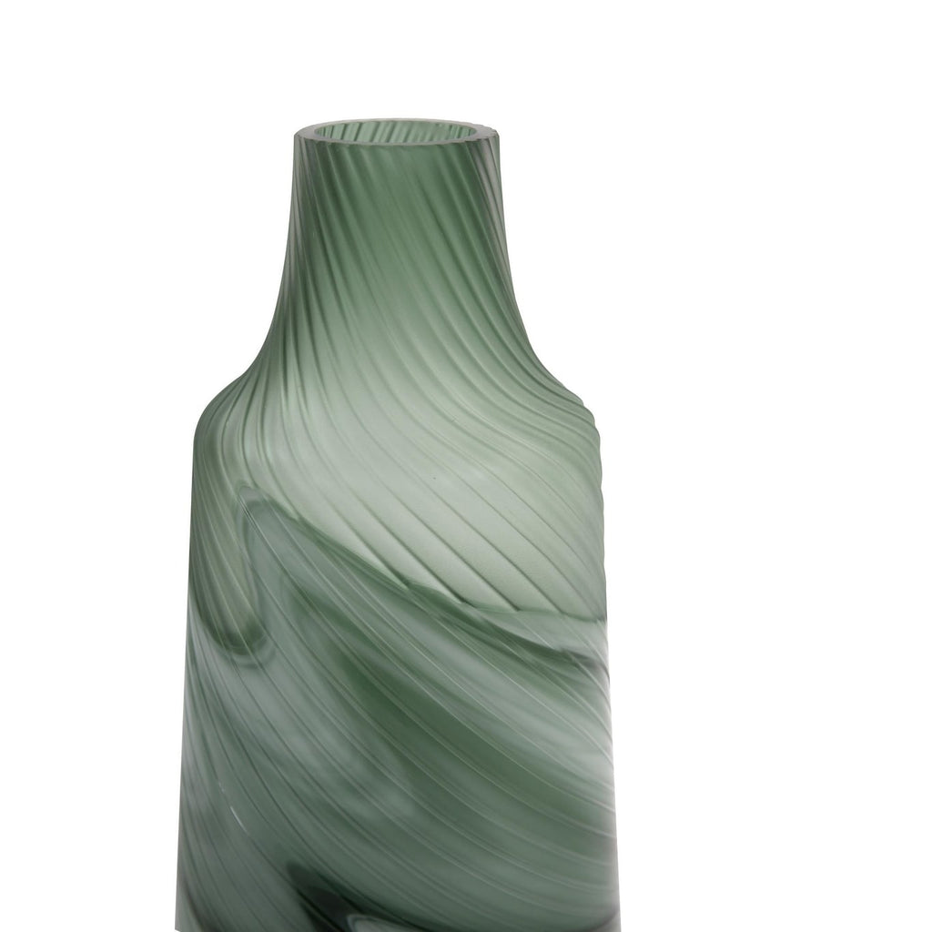Vase décoratif contemporain en verre tourbillonnant vert givré Allan Andrews
