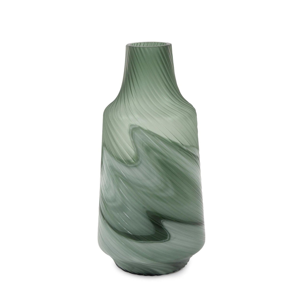 Vase décoratif contemporain en verre tourbillonnant vert givré Allan Andrews