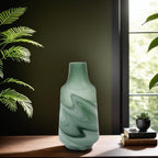 Vase décoratif contemporain en verre tourbillonnant vert givré Allan Andrews