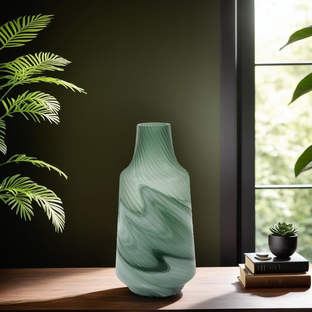 Vase décoratif contemporain en verre tourbillonnant vert givré Allan Andrews