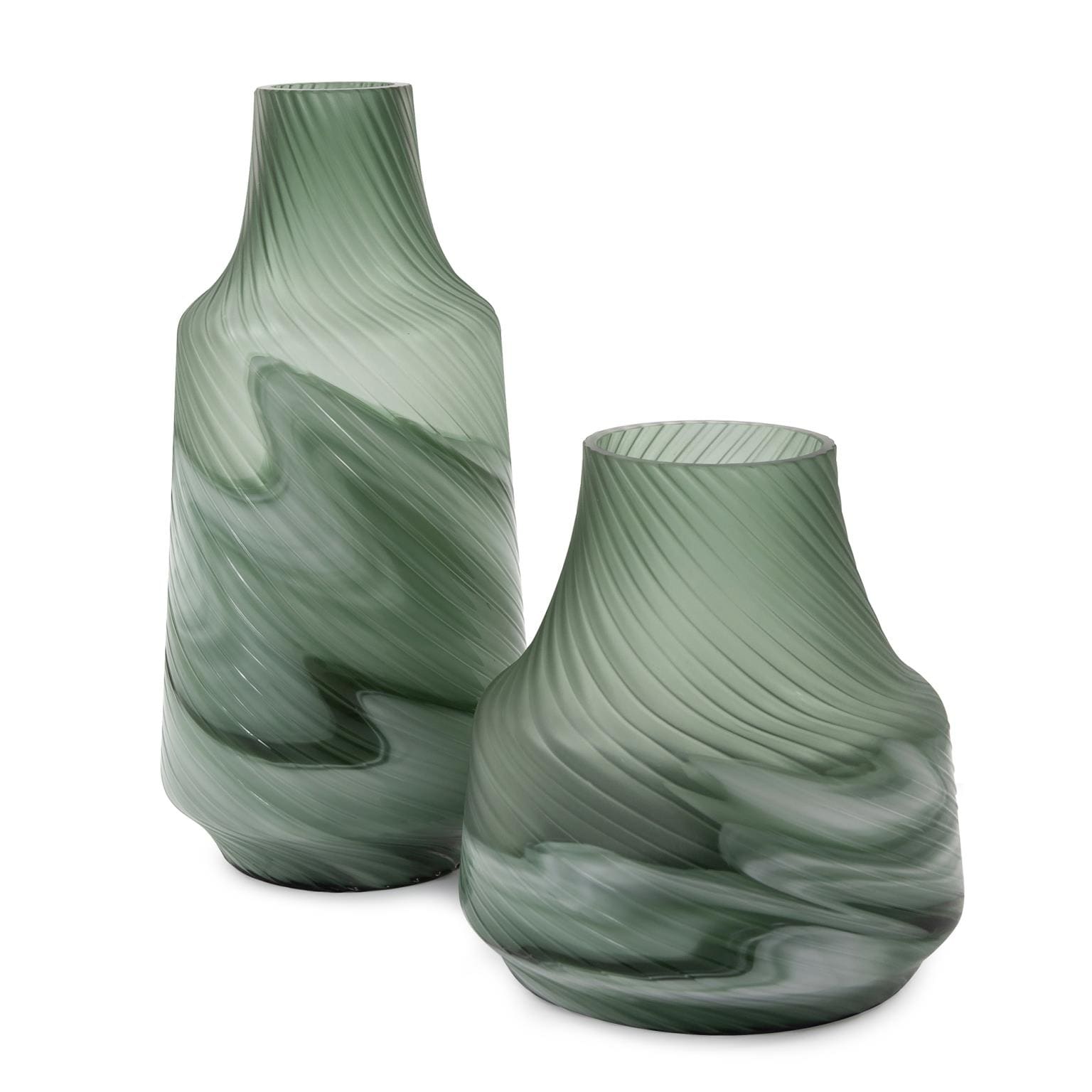 Vase décoratif contemporain en verre tourbillonnant vert givré Allan Andrews