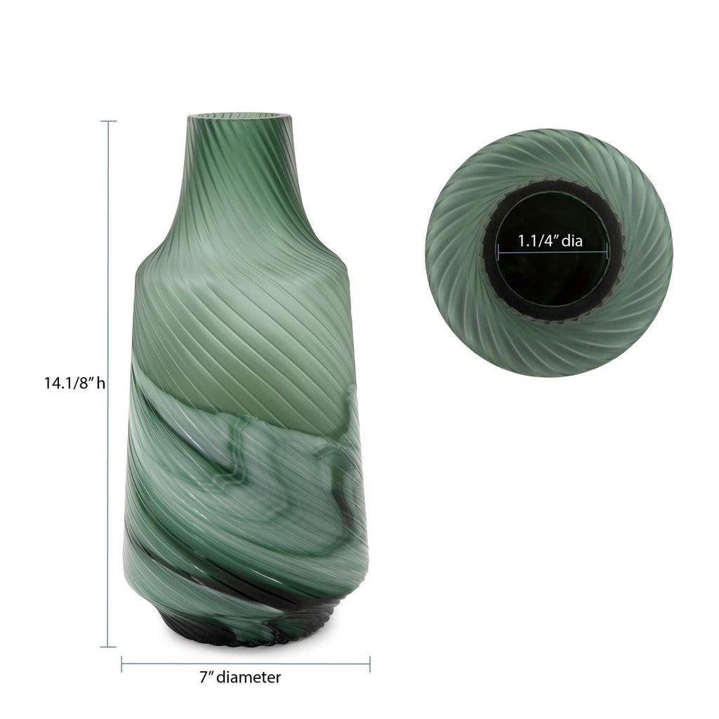 Vase décoratif contemporain en verre tourbillonnant vert givré Allan Andrews