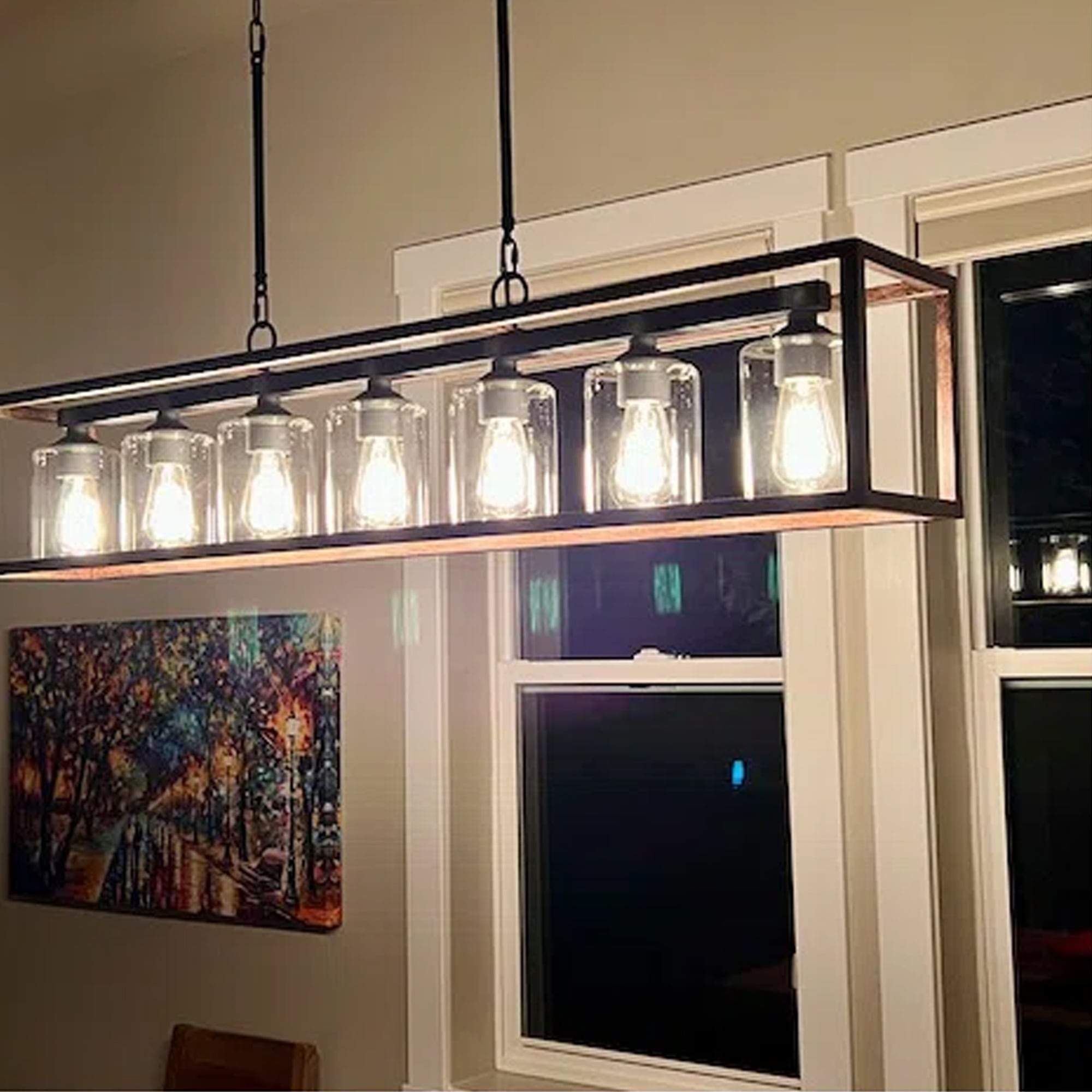 Lustre linéaire rectangulaire Allegray Farmhouse de 52 po à 7 lumières pour îlot de cuisine