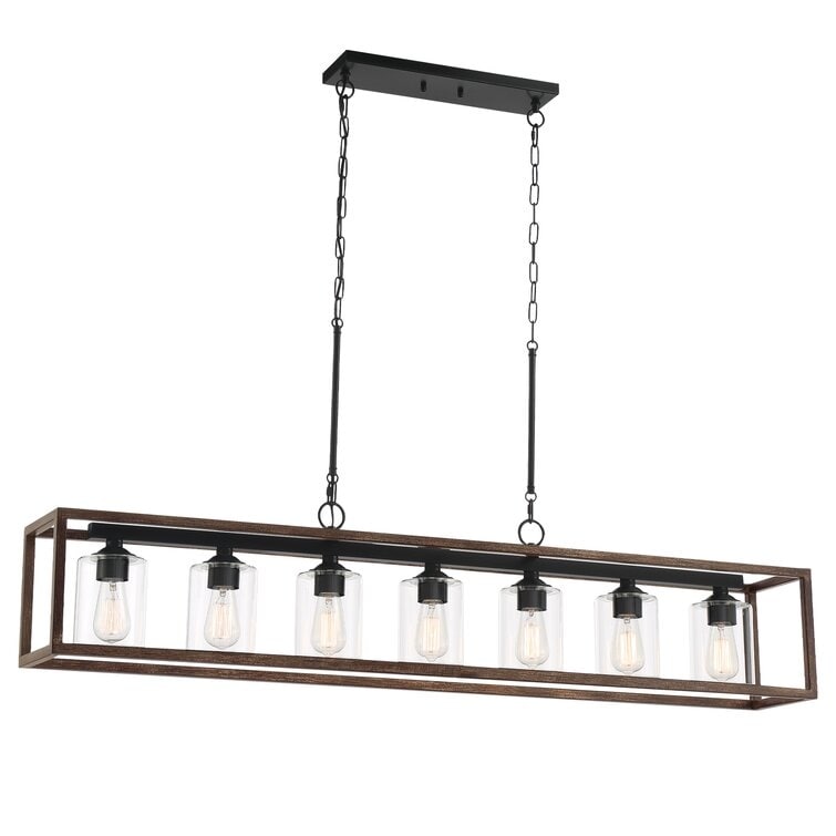 Lustre linéaire rectangulaire Allegray Farmhouse de 52 po à 7 lumières pour îlot de cuisine