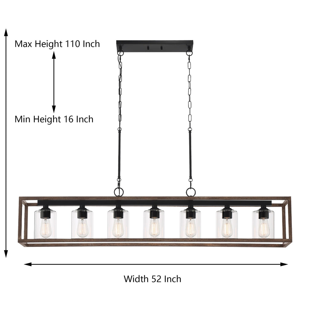 Lustre linéaire rectangulaire Allegray Farmhouse de 52 po à 7 lumières pour îlot de cuisine