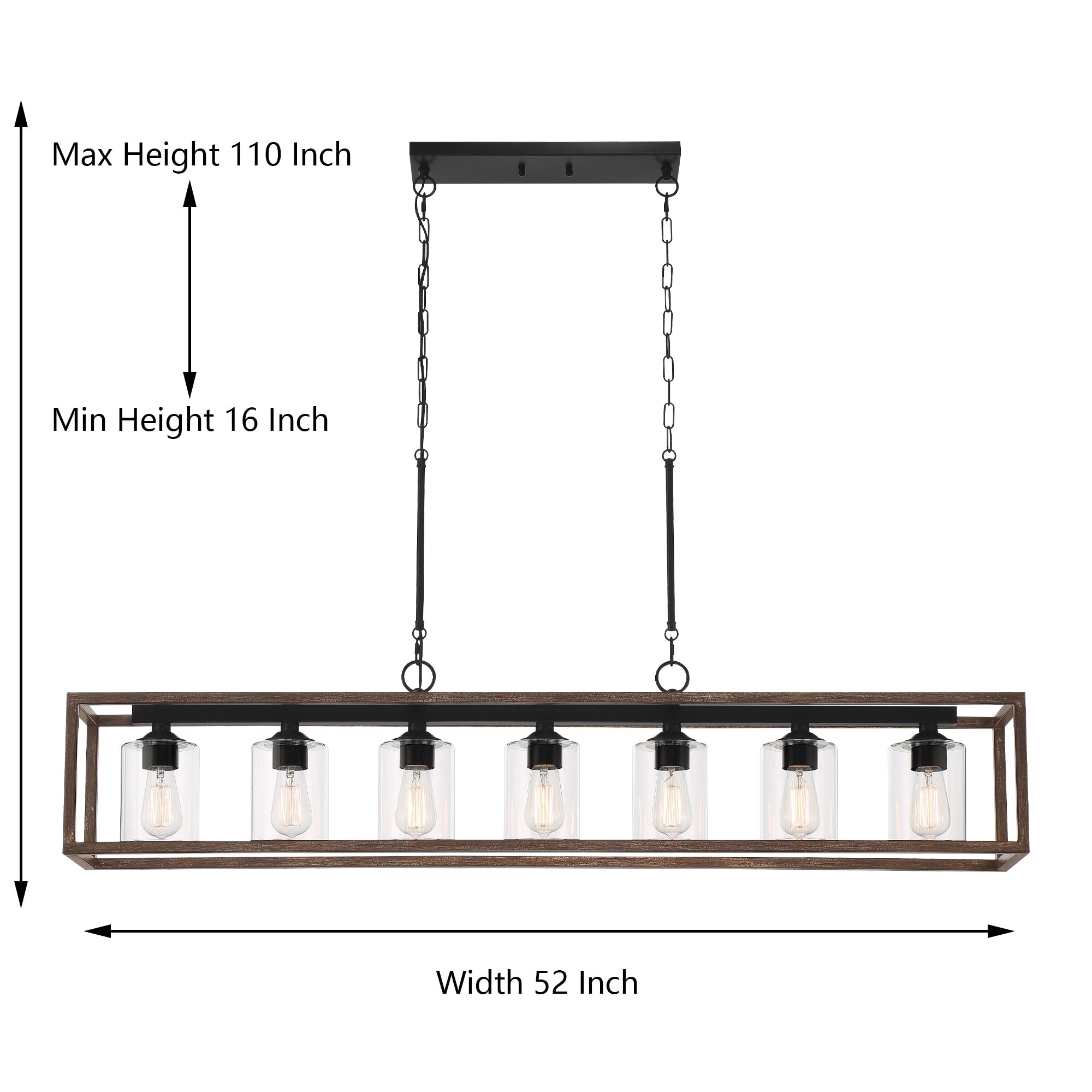 Lustre linéaire rectangulaire Allegray Farmhouse de 52 po à 7 lumières pour îlot de cuisine