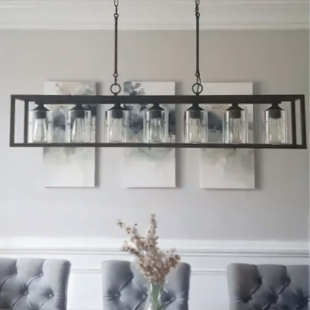 Lustre linéaire rectangulaire Allegray Farmhouse de 52 po à 7 lumières pour îlot de cuisine