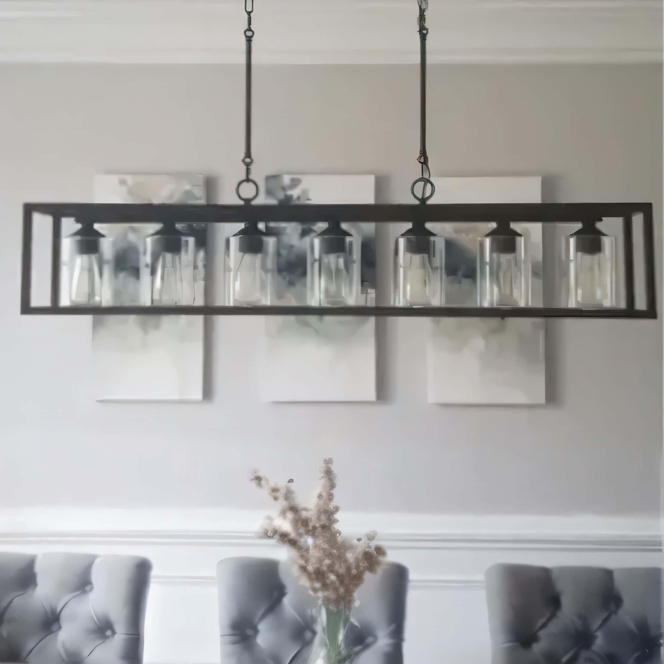 Lustre linéaire rectangulaire Allegray Farmhouse de 52 po à 7 lumières pour îlot de cuisine