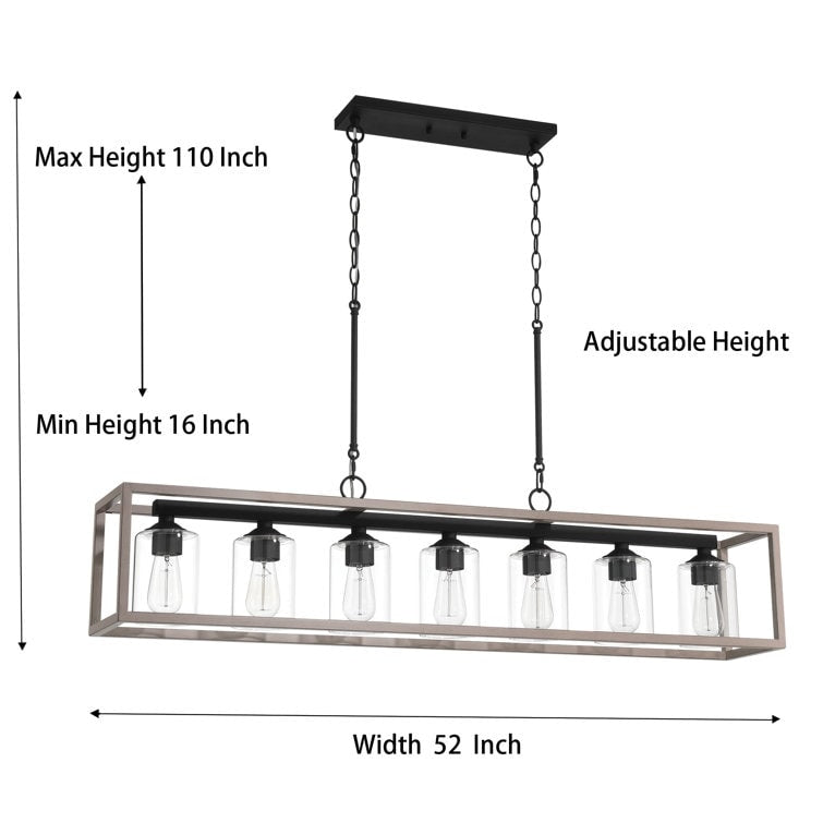 Lustre linéaire rectangulaire Allegray Farmhouse de 52 po à 7 lumières pour îlot de cuisine