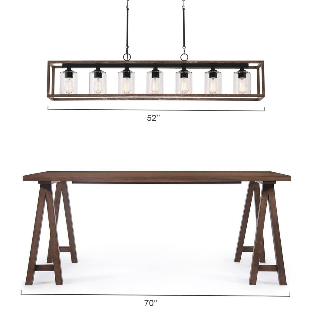 Lustre linéaire rectangulaire Allegray Farmhouse de 52 po à 7 lumières pour îlot de cuisine
