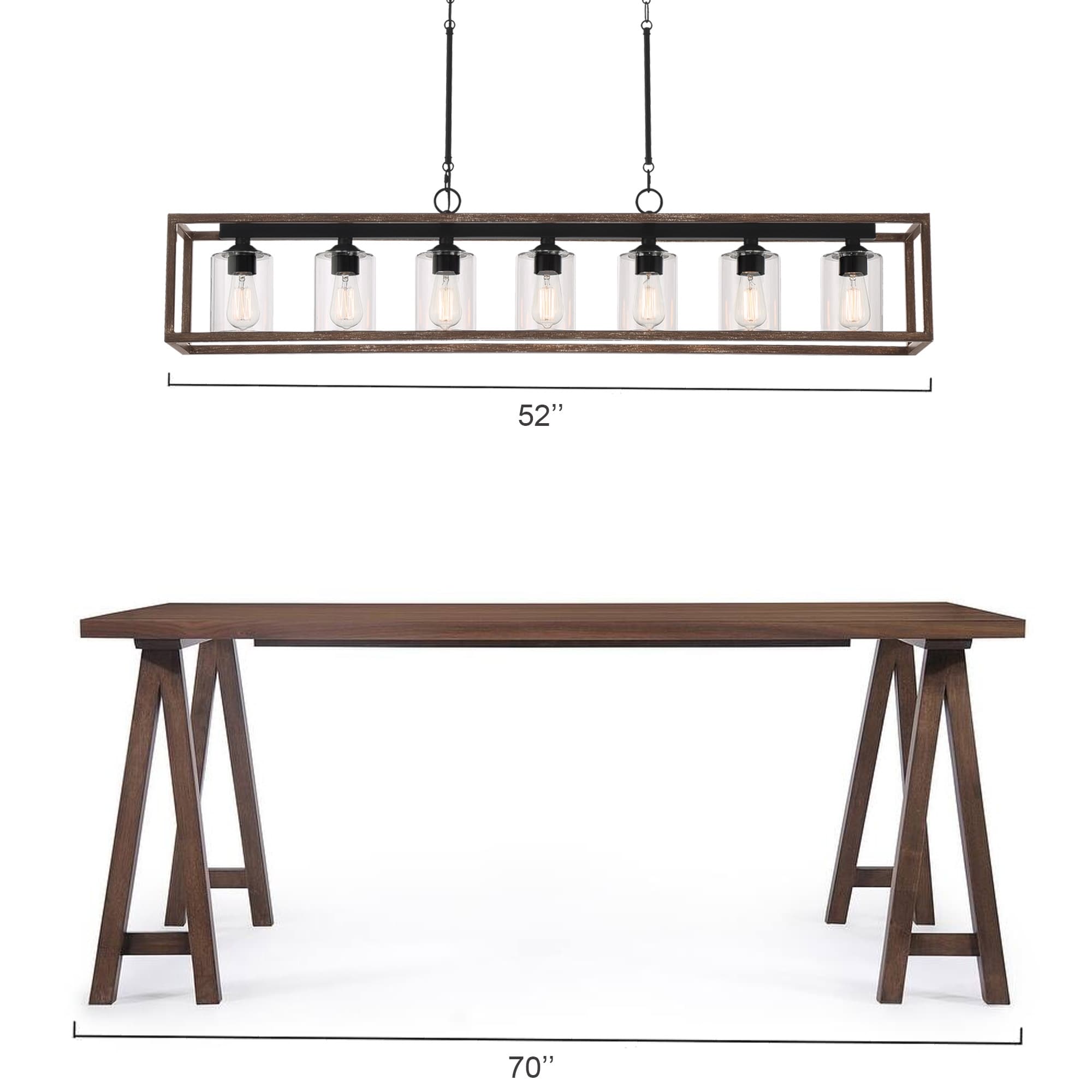 Lustre linéaire rectangulaire Allegray Farmhouse de 52 po à 7 lumières pour îlot de cuisine