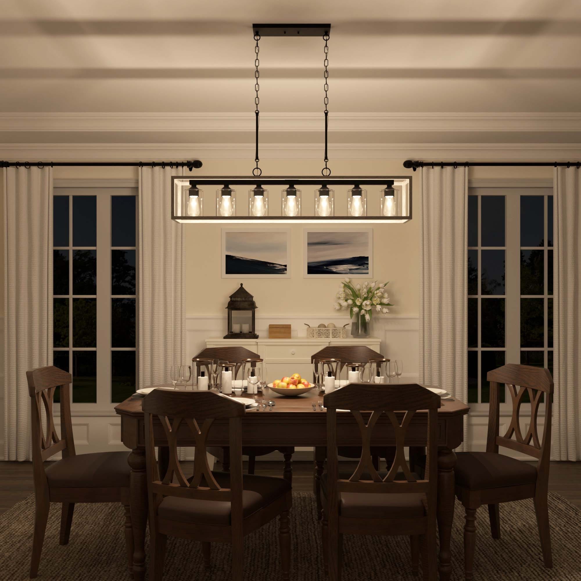 Lustre linéaire rectangulaire Allegray Farmhouse de 52 po à 7 lumières pour îlot de cuisine