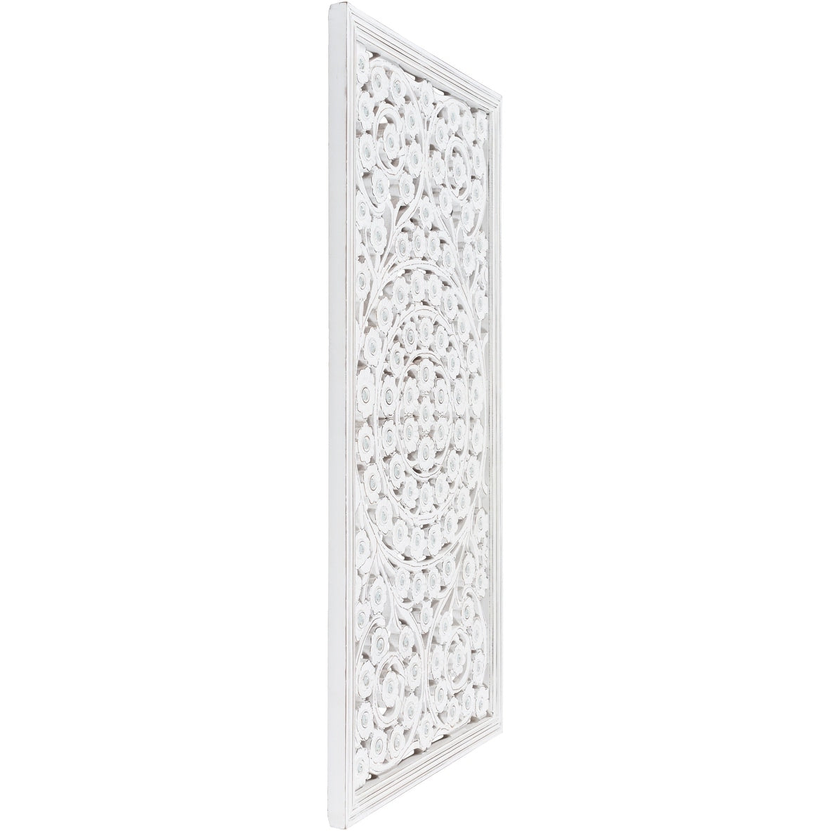 Panneau mural Allen blanc lavé sculpté à la main 48 x 28 pouces avec incrustation de miroir