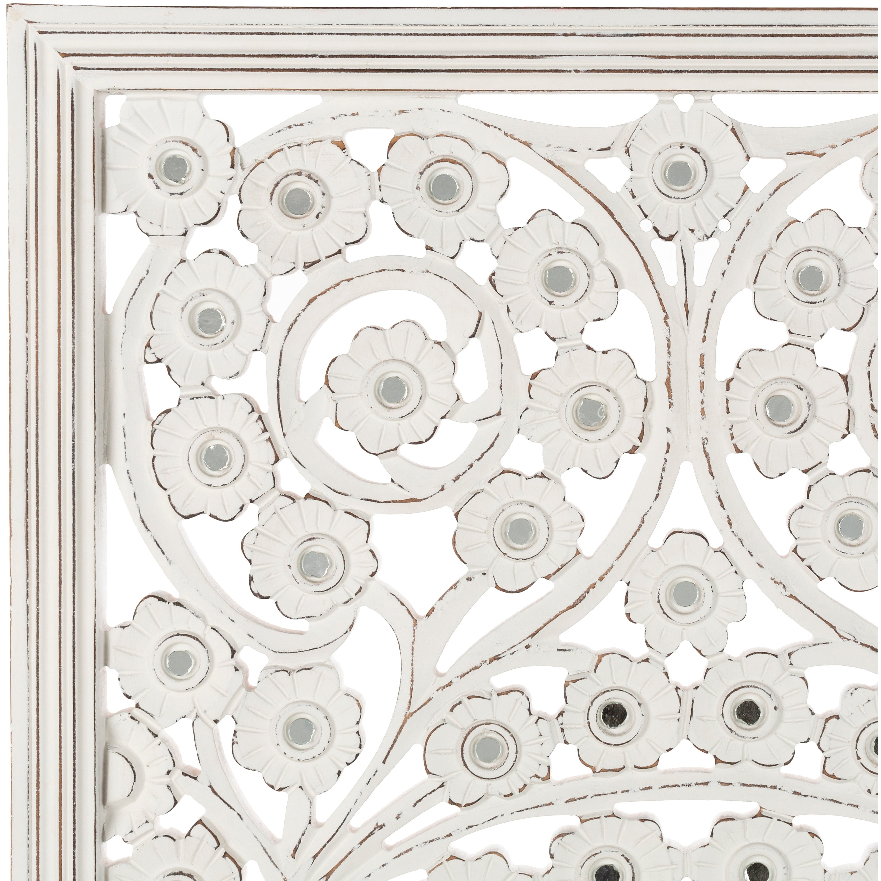 Panneau mural Allen blanc lavé sculpté à la main 48 x 28 pouces avec incrustation de miroir
