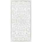 Panneau mural Allen blanc lavé sculpté à la main 48 x 28 pouces avec incrustation de miroir