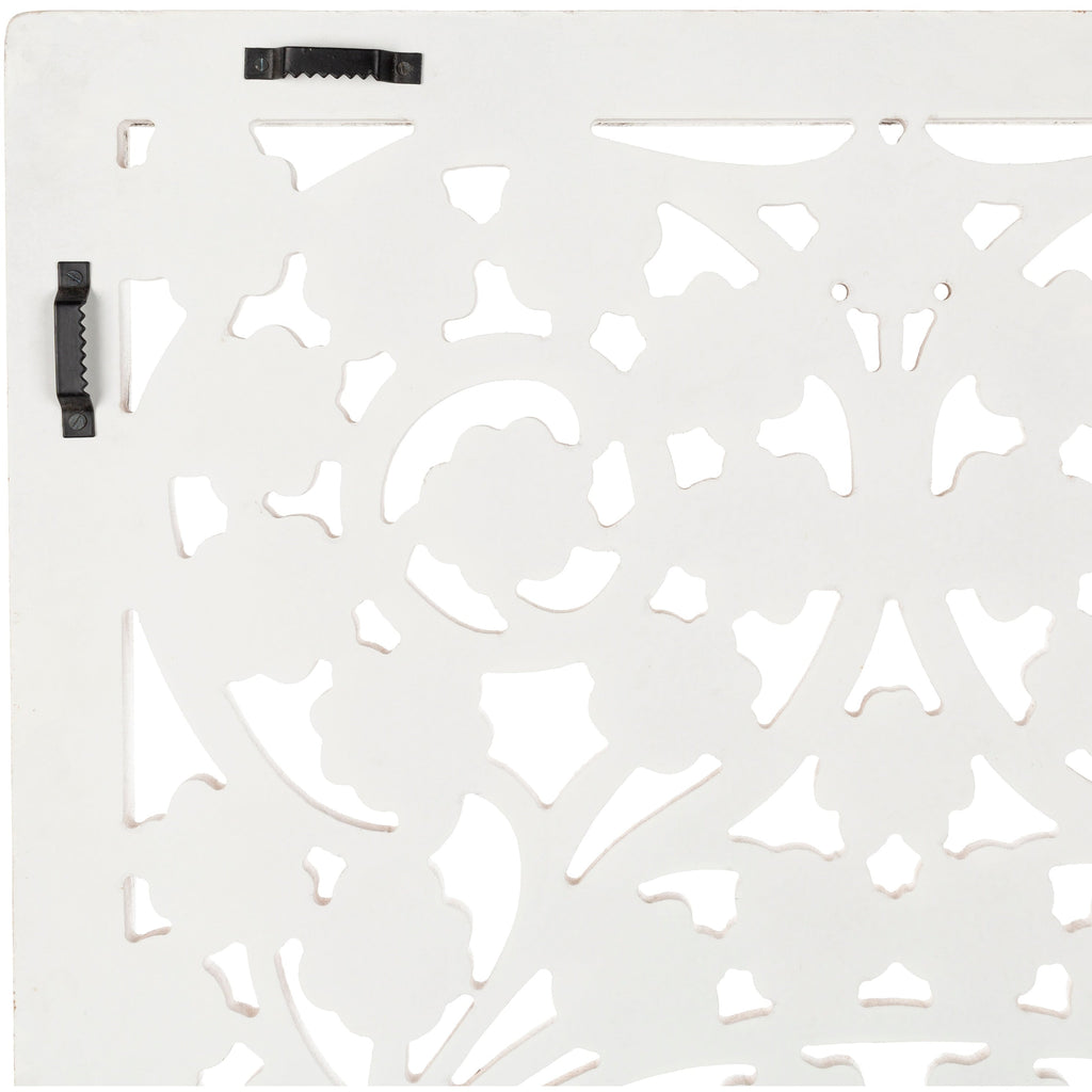 Panneau mural Allen blanc lavé sculpté à la main 48 x 28 pouces avec incrustation de miroir