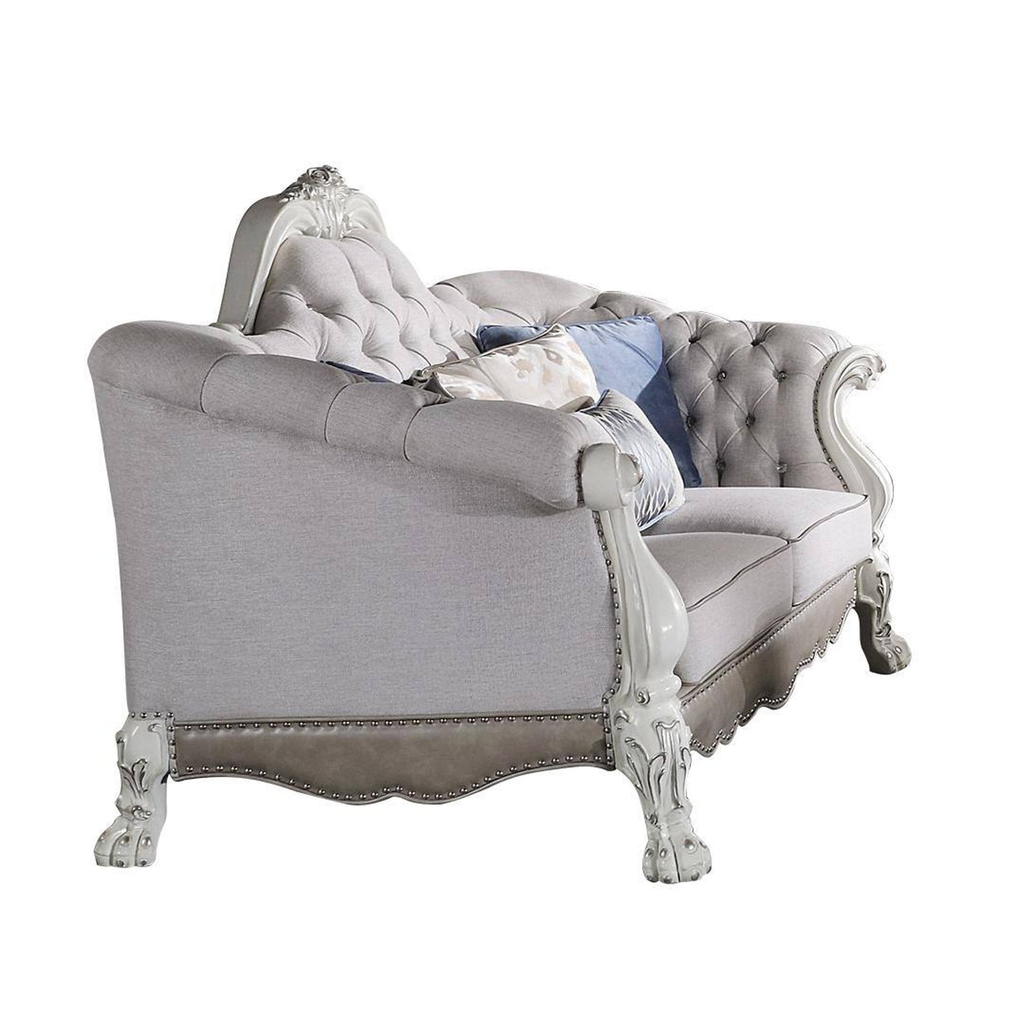 Canapé Ally, 7 coussins décoratifs, similicuir blanc os classique, 96 pouces