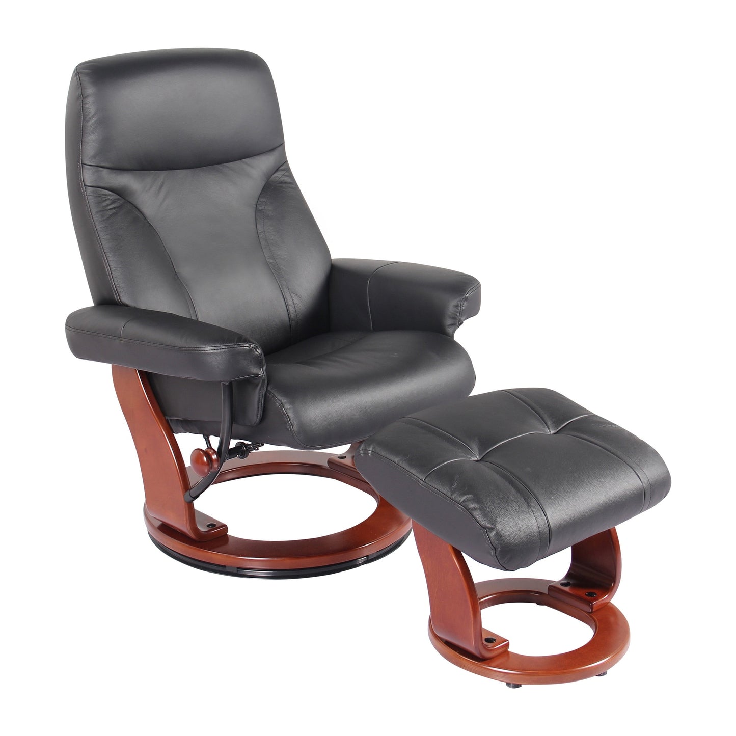 Fauteuil inclinable et pouf en cuir véritable Almond