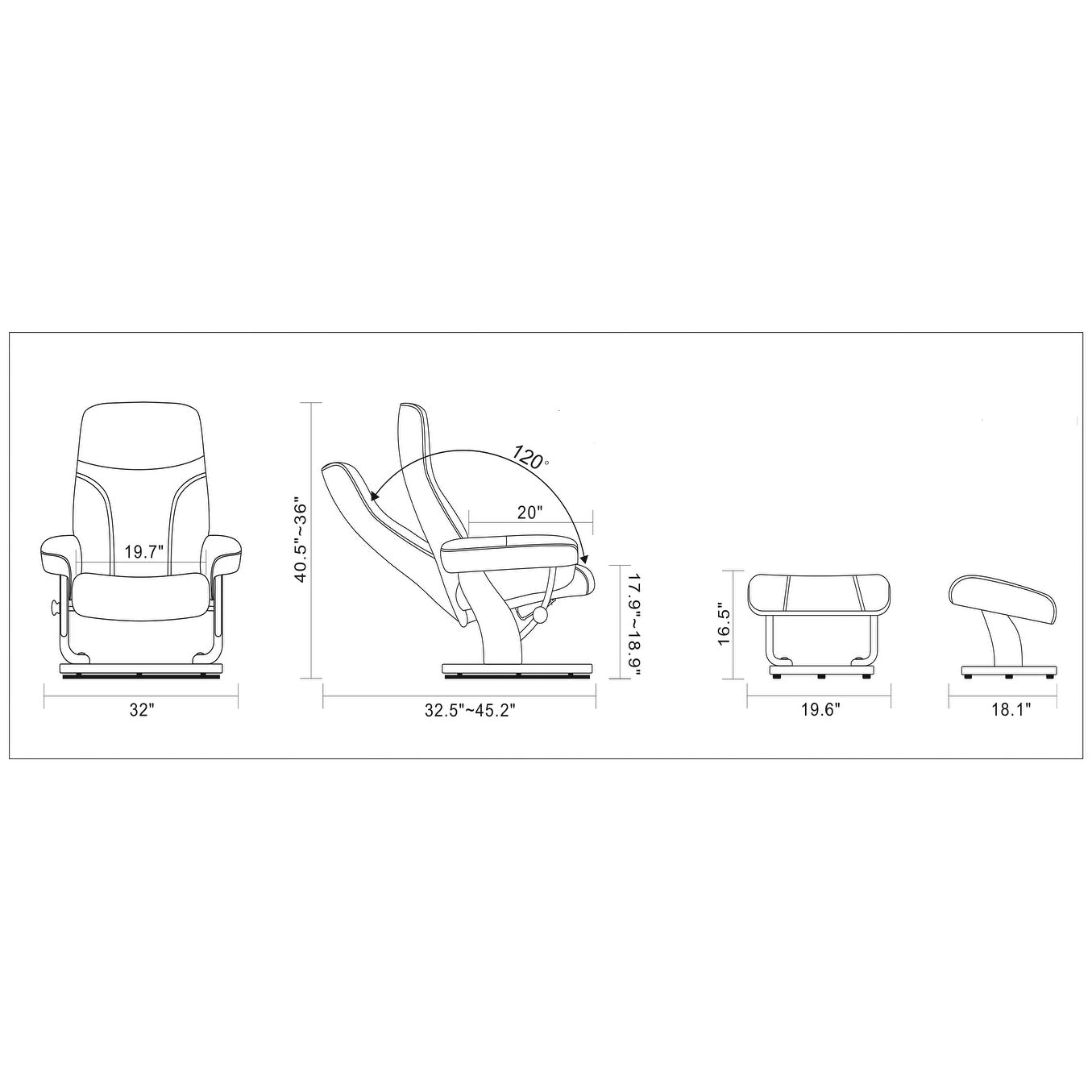 Fauteuil inclinable et pouf en cuir véritable Almond